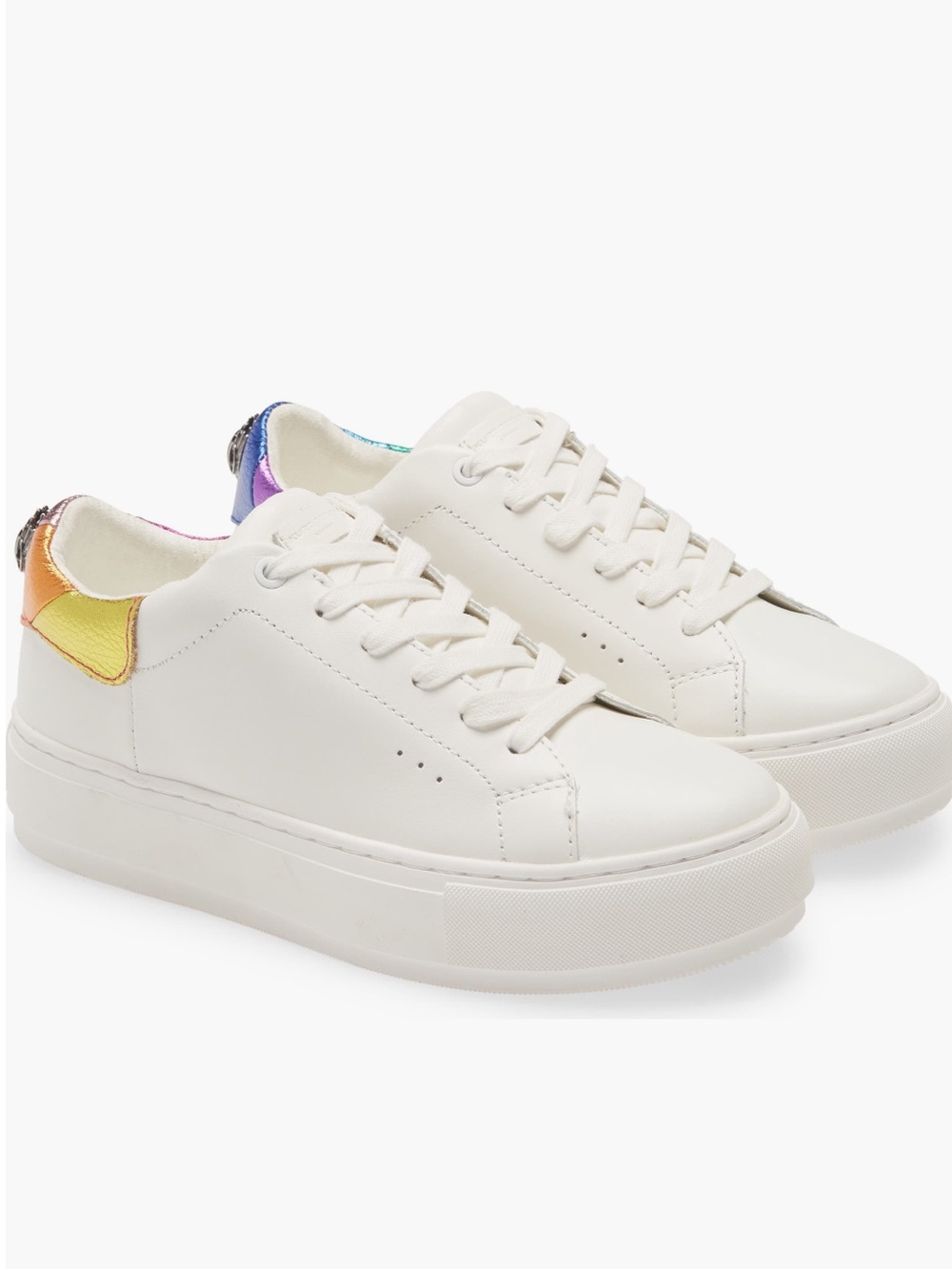 White Platform Sneakers with Rainbow Heel Accent - Picture 2 of 2
